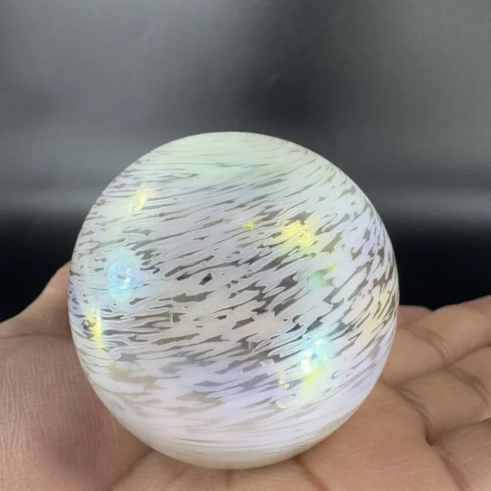 Vintage‎ Venetian Glass Paperweight Figure Italian Glass Iridescent White Swirl